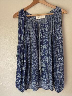 Native Chic Navy Floral Boho Tassel Top